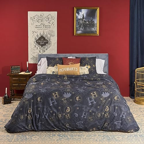 Belum Harry Potter Bettbezug aus Microsatin für 120 cm breites Bett, Maße: 200 x 200 cm, Modell: Hpotter Gold von BL BELUM
