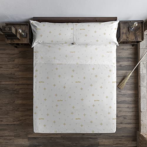 Belum Harry Potter Bettwäsche-Set, mit Kissen und Spannbettlaken, Bedruckt, 100% Baumwolle, Modell HPotter Stars Gold, für 90 cm breites Bett von BL BELUM