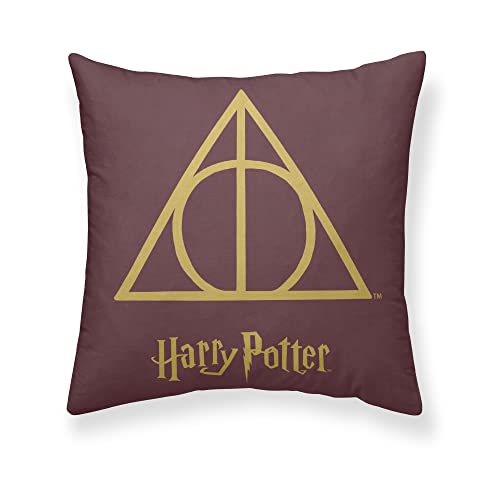 Belum Harry Potter Kissenbezug, Größe: 65 x 65 cm, Stoff: 100% recyceltes und recycelbares Polyester, Modell: Deathly Hallows Bordeaux A von BL BELUM