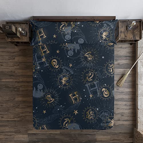 Belum Harry Potter Spannbettlaken, Maße: 90 x 200 cm + 35 cm, Faltenbalg, Stoff: 100% Baumwolle, Fadenzahl 175, Modell: Hotter Gold von BL BELUM