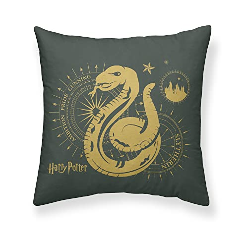 Belum Kissenbezug Harry Potter, Größe: 65 x 65 cm, Stoff: 100% recyceltes und recycelbares Microsatin – Modell: Slytherin Gold A von BL BELUM