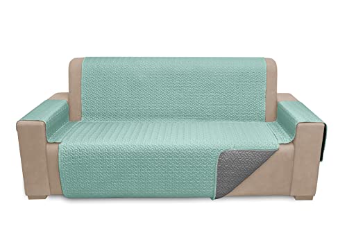 Belum Sofabezug wendbar, Mikrosatin, Aqua-Stahl, 2-Sitzer, gesteppt und verstellbar, Sofabezug für Sofa, 2-Sitzer, Rückenlehne 110 cm von BL BELUM