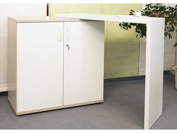 Bartisch Stehtisch Thekentisch Pendo Strato Wange Anstell-Thekentisch mit Schrank Auswahl Farbe Größe Optionen von BLA-Büro-Liebt-Ausstattung