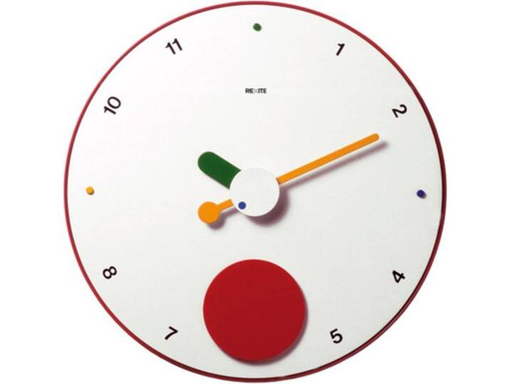 moderne Wanduhr Zeit Look weiss rot bunt Vor-Ort-Artikel von BLA-Büro-Liebt-Ausstattung