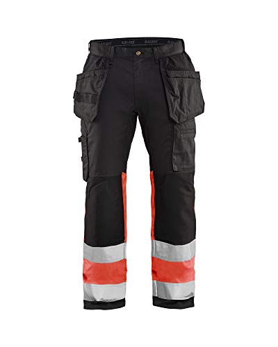 Blaklader 155818119955C58 High Vis Arbeitshose mit Stretch, Schwarz/High Vis Rot, Größe C58 von BLÅKLÄDER