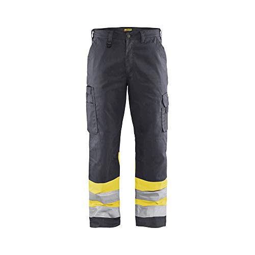 Blaklader 156418119633C60 Arbeitshose mit Hoher Sichtbarkeit, Mittelgrau/High Vis Gelb, Größe C60 von BLÅKLÄDER