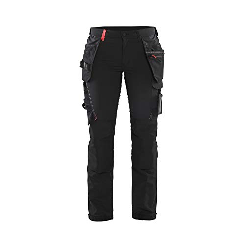 Blaklader 719216459956D22 Damen 4-Wege Stretch Handwerker Arbeitshose, Schwarz/Rot, Größe D22 von BLÅKLÄDER