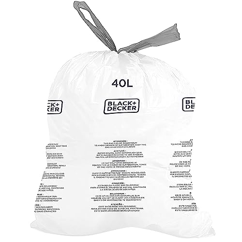 BLACK+DECKER BXBB00040E Kordelzug, 20 Stück, weiß, 40 l Müllbeutel von BLACK+DECKER