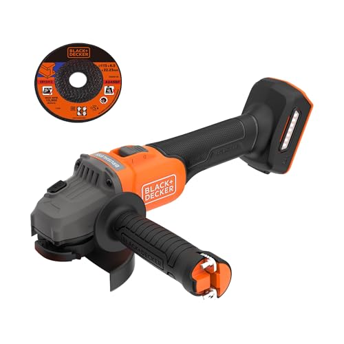 BLACK+DECKER Akku-Winkelschleifer (18V, 115mm Scheiben-ø, bürstenlos, Sanftanlauf, für Trenn, Schleif- und Schrupparbeiten, mit Zusatzhandgriff und Schutzhaube, ohne Akku und Ladegerät) BCG6L8N von BLACK+DECKER