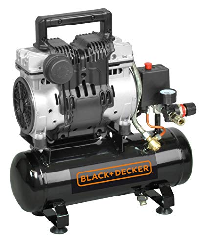 BLACK+DECKER B2BB104BND359 B2BB104BND359 Leiser Kompressor mit 6-Liter-Tank - Betriebsdruck von 8 bar unter 1 PS - Ideal für Arbeiten in und um das Haus herum - tragbar und kompakt, schwarz von BLACK+DECKER
