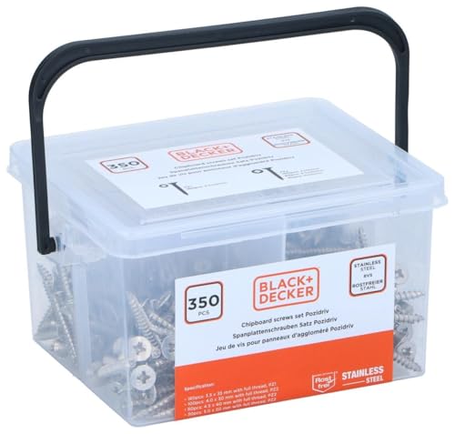 BLACK+DECKER Spanplattenschrauben - Schraubensatz 350-teilig - ⌀3.5xL35/⌀4xL30/⌀4.5xL40/⌀5xL50 - Edelstahl - Silber BLACK+DECKER Spanplattenschrauben - Schraubensatz 350-teilig - ⌀3.5xL35/⌀4xL30/⌀4.5xL40/⌀5xL50 - Edelstahl - Silber von BLACK+DECKER