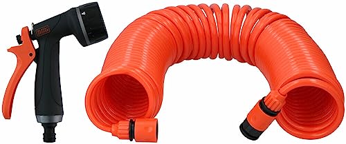 BLACK+DECKER Spiralschlauch 15M - Gartenschlauch Inkl. Gartenspritze und 1/2 Armaturen - Kunststoff - Orange/Schwarz von BLACK+DECKER