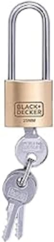 BLACK+DECKER Vorhängeschloss – 25 mm – Langer Bügel – inkl. 3 Schlüssel – Massives Messingschloss von Black+Decker