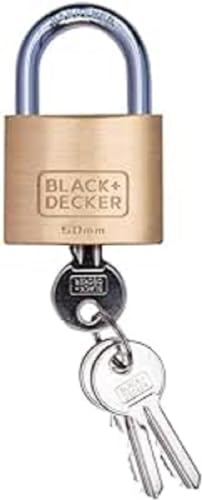 BLACK+DECKER Vorhängeschloss mit Schlüssel - 50mm - Inkl. 3 Schlüssel - Massives Messingschloss von Black+Decker