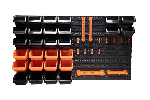 BLACK+DECKER Werkzeugwand mit Ablagefächern und Aufhängern - 98 x 23 x 43 cm - 43 Teile - Lagersystem Wandregal von BLACK+DECKER
