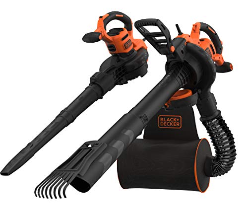 Black+Decker 3-in-1 Elektro-Laubsauger/Laubbläser BEBLV301 (3.000 Watt, mit Häcksler + aufsteckbarem Laubrechen, 72l Fangsack-Rucksack - hohe Blasgeschwindigkeit & verstellbare Saugleistung) von BLACK+DECKER