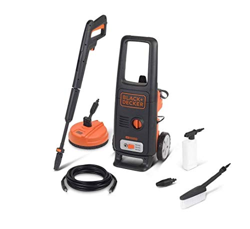 Black+Decker BXPW1600PE Hochdruckreiniger (1600 W, 125 bar, 420 l/h) mit Terrassenreiniger und fester Bürste von BLACK+DECKER