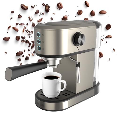 BLACK+DECKER - Espressomaschine BXCO1350E | 1350W | 20 Bar | Thermoblock-System | Filter für 1 und 2 Tassen | Schwenkbarer Milchaufschäumer | Abnehmbarer 1L Wassertank | Tassenwärmer und Tropfschale von BLACK+DECKER