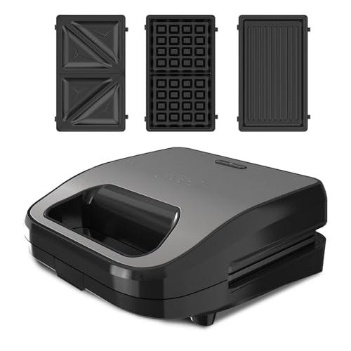Black+Decker - Sandwichmaker 3-in-1 BXSA754E | 750W | Austauschbare Platten für Sandwich, Grill und Waffeln | EasyEject Technologie | Antihaftbeschichtung | Ultraschnelles Aufheizen | Cool-Touch | LED von BLACK+DECKER