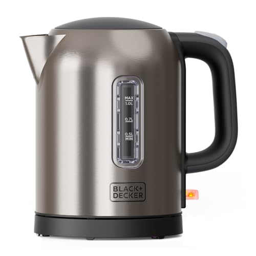 Black+Decker – Wasserkocher Edelstahl BXKE2207E 2200 W | Schnelles Kochen 1 L | Kompakt | 360°-Basis | Auto-Abschaltung | Kalkfilter | LED | Tropffrei | BPA-frei von BLACK+DECKER