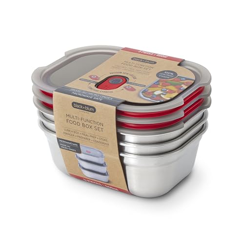 BLACK + BLUM Multifunktions Lunchbox Set | 3 x 600 ml | Lunchbox Edelstahl gefrier-, mikrowellen- & backofenfest | 100% Auslaufsichere Brotdose | Meal Prep Boxen mit Vakuumversiegelung | BPA frei von BLACK + BLUM