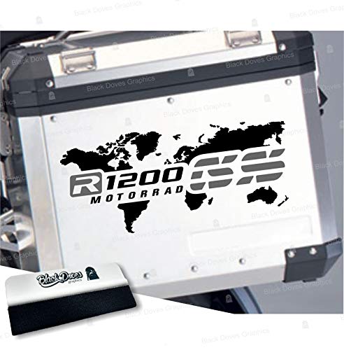 2 zweifarbige Aufkleber für seitliche Koffer kompatibel mit R 1200 GS und ADVENTURE Karte Touratech Givi R1200GS R1200 (schwarz-grau) von BLACK DOVES GRAPHICS