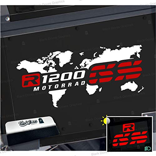 2 zweifarbige Aufkleber für seitliche Koffer kompatibel mit R 1200 GS und ADVENTURE Karte Touratech Givi R1200GS R1200 (weiß-rot) von BLACK DOVES GRAPHICS