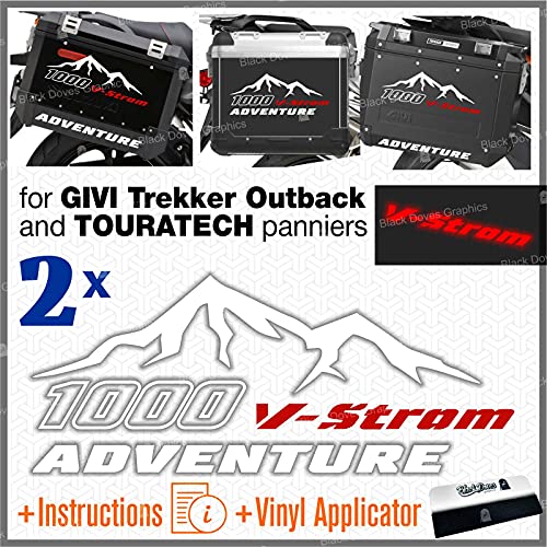 Aufkleber-Set, 2 Stück, kompatibel mit Original Suzuki V-Strom 1000 und Touratech Allu und GIVI TREKKER OUTBACK (weiß-rot) von BLACK DOVES GRAPHICS