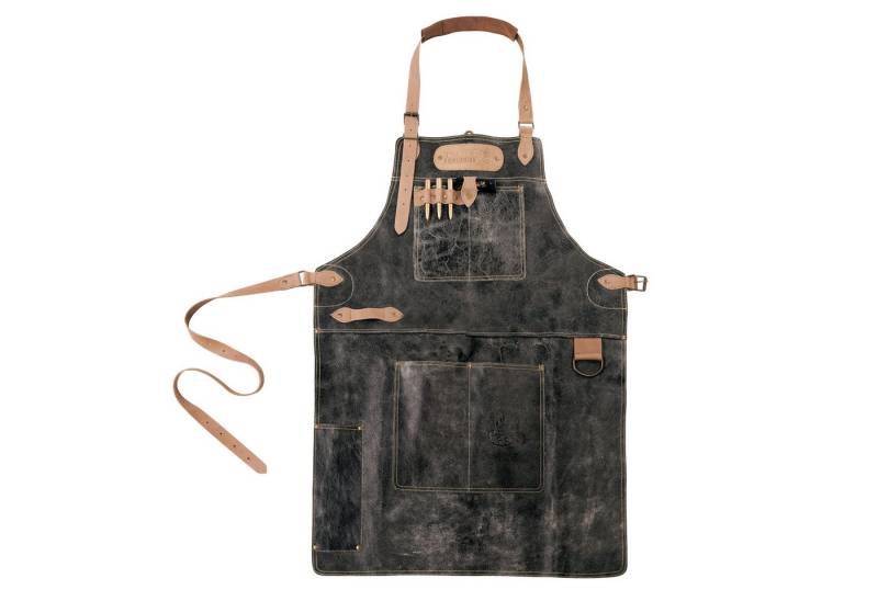 BLACK FOREST FOX Grillschürze LOGAN MASTERPIECE Leder Grill BBQ Arbeits Koch Schürze Cracker Schwarz, (Set) von BLACK FOREST FOX
