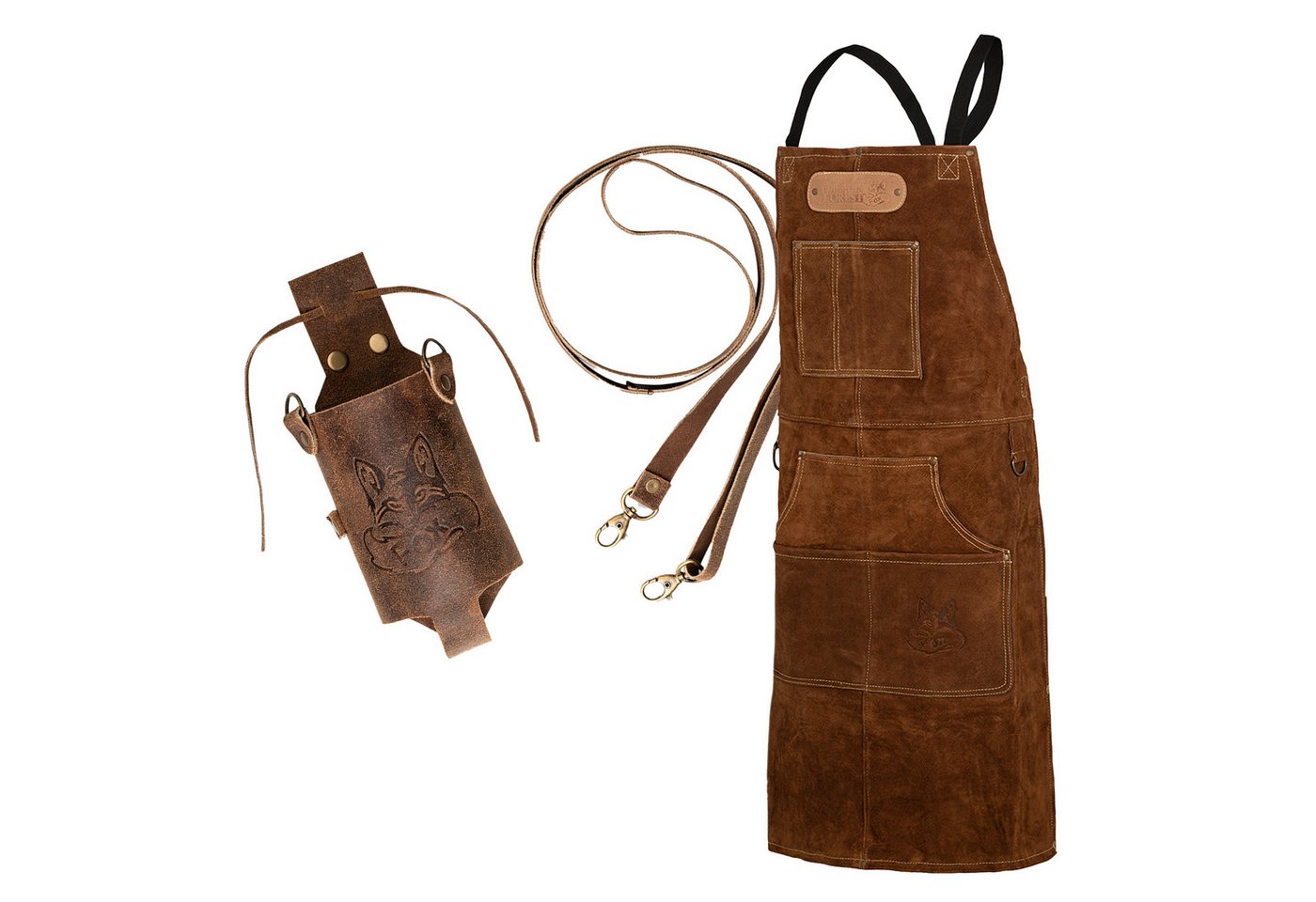 BLACK FOREST FOX Grillschürze ROUGH SET Büffelleder Grill Koch & Küchen Schürze + Holly Holster, (Set), SET Hellbraun von BLACK FOREST FOX