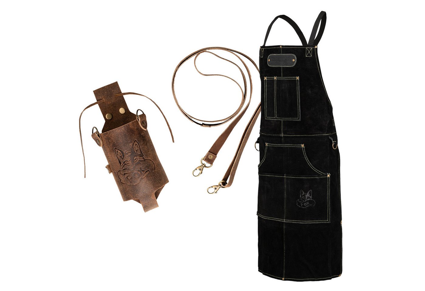 BLACK FOREST FOX Grillschürze ROUGH SET Büffelleder Grill Koch & Küchen Schürze + Holly Holster, (Set), SET Schwarz von BLACK FOREST FOX