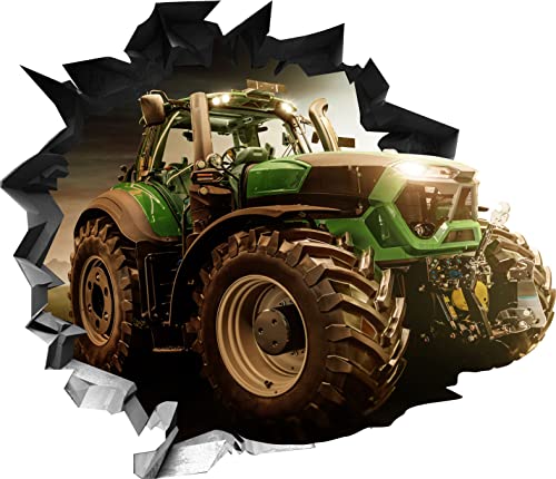 BLACK LABEL GRAFX® Wandtattoo Aufkleber WallArtML270 Wandbild Traktor Trekker Mauerloch 3D Effekt verschiedene Größen Deko Wohnung Kinderzimmer (74 x 64 cm) von BLACK LABEL GRAFX