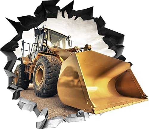 BLACK LABEL GRAFX® Wandtattoo Aufkleber WallArtML272 Wandbild Bulldozer Traktor Radlader Mauerloch 3D Effekt verschiedene Größen Deko Wohnung Kinderzimmer (116 x 101 cm) von BLACK LABEL GRAFX