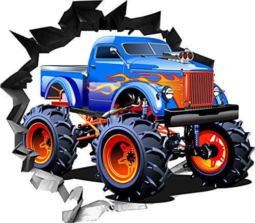 BLACK LABEL GRAFX® Wandtattoo Aufkleber WallArtML280 Wandbild MonsterTruck LKW Mauerloch 3D Effekt verschiedene Größen Deko Wohnung Kinderzimmer (113 x 99 cm) von BLACK LABEL GRAFX