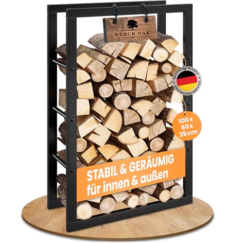 BLACK OAK Kaminholzregal JACK 100x60x25cm schwarz - für innen & außen bis 400kg Holz - Metall Stahl Rahmen pulverbeschichtet rostfrei Brennholzregal Holzregal Kaminholz Aufbewahrung für Brennholz BLACK OAK Kaminholzregal JACK 100x60x25cm schwarz - für innen & außen bis 400kg Holz - Metall Stahl Rahmen pulverbeschichtet rostfrei Brennholzregal Holzregal Kaminholz Aufbewahrung für Brennholz von BLACK OAK