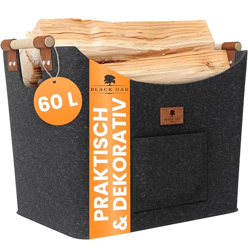 BLACK OAK Montana XL 60L Filzkorb & Holzkorb für Kaminholz - Leder Applikation + rutschfeste Griffe + Fronttasche extra groß - Filz Tasche Korb für Holz faltbar Transport & Aufbewahrung dunkelgrau BLACK OAK Montana XL 60L Filzkorb & Holzkorb für Kaminholz - Leder Applikation + rutschfeste Griffe + Fronttasche extra groß - Filz Tasche Korb für Holz faltbar Transport & Aufbewahrung dunkelgrau von BLACK OAK