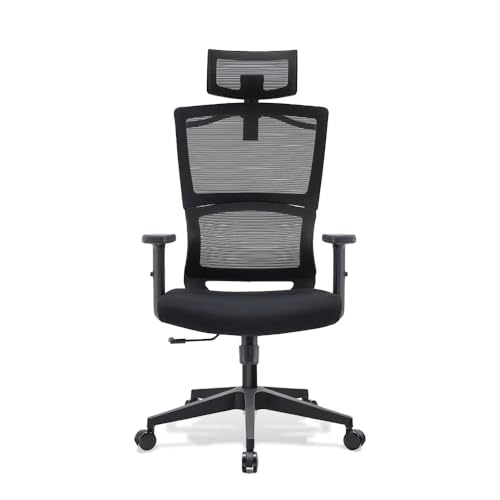BLACK POINT Bürostuhl Ergonomisch, Schreibtischstuhl mit Verstellbarer Kopfstütze, Armlehnen, Lendenwirbelstütze, Drehstuhl Wippfunktion,Rückenschonend, Bürostuhl 150kg von BLACK POINT