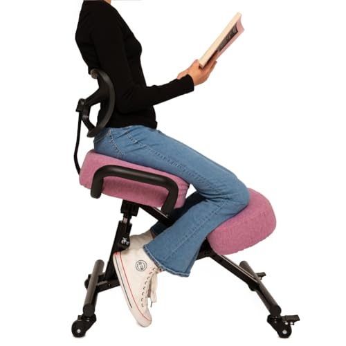 BLACK POINT Ergonomischer Kniestuhl O'KNEEL für Zuhause und Büro (Enthalten ist EIN Hell-Pink Leinenbezug) bürostuhl ergonomisch von BLACK POINT
