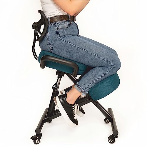 BLACK POINT Ergonomischer Kniestuhl O'KNEEL für Zuhause und Büro (Enthalten ist EIN dunkeltürkiser Leinenbezug) bürostuhl ergonomisch von BLACK POINT