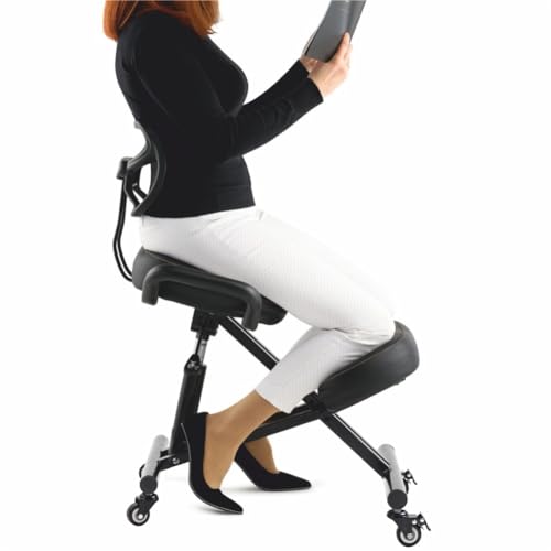 BLACK POINT O'KNEEL Ergonomischer Kniestuhl aus Öko-Leder für Zuhause und Büro (inklusive schwarzem Leinenbezug) Ergonomischer Bürostuhl von BLACK POINT