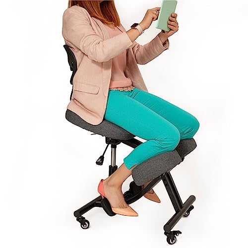 BLACK POINT Ergonomischer Kniestuhl aus Leinen O'KNEEL PRO für Zuhause und Büro. Ergonomischer Bürostuhl (Grauer Leinenbezug im Lieferumfang enthalten) von BLACK POINT