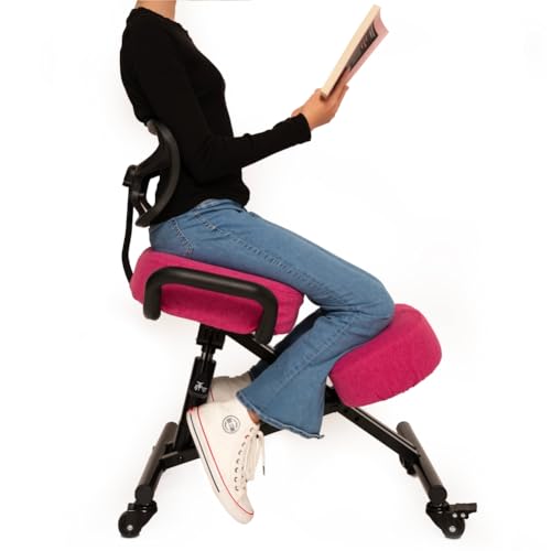 BLACK POINT Ergonomischer aus Öko-Leder Kniestuhl O'KNEEL für Zuhause und Büro (Enthalten ist EIN Rosa Leinenbezug) Bürostuhl ergonomisch von BLACK POINT
