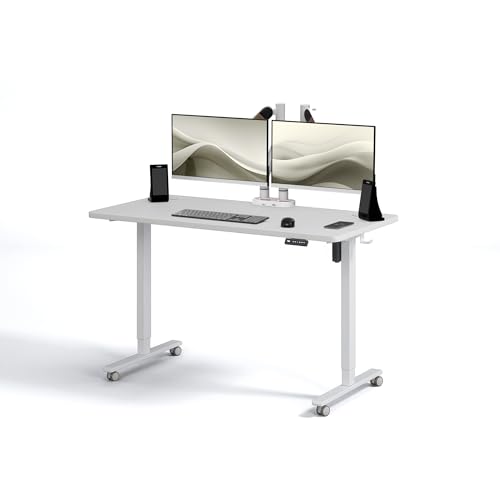 BLACK POINT Höhenverstellbarer Schreibtisch 120 x 60, Ergonomischer Steh-Sitz Tisch Stehpult Verstellbarer Weiß Computertisch Höhenbereich 72-120 Räder inklusive von BLACK POINT