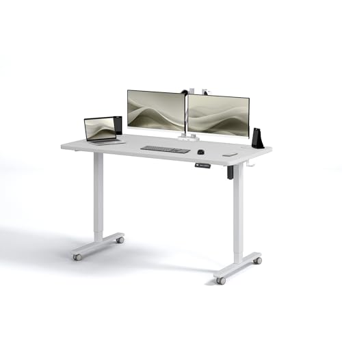 BLACK POINT Höhenverstellbarer Schreibtisch 160 x 80, Ergonomischer Steh-Sitz Tisch Stehpult Verstellbarer Weiß Computertisch Höhenbereich 72-120 Räder inklusive von BLACK POINT