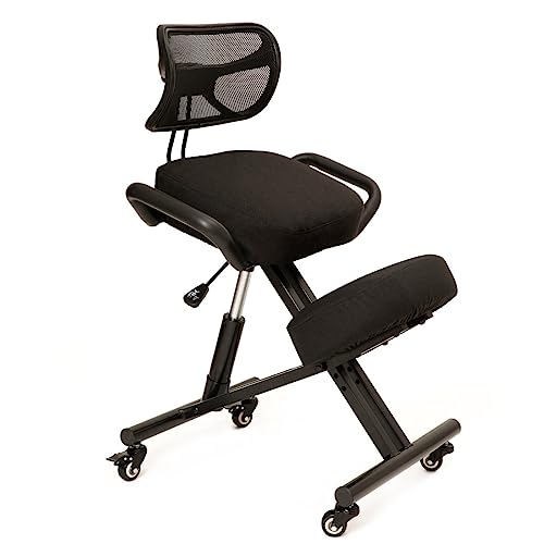 BLACK POINT O'KNEEL Ergonomischer Kniestuhl aus Öko-Leder für Zuhause und Büro (inklusive schwarzem Leinenbezug) Ergonomischer Bürostuhl von BLACK POINT