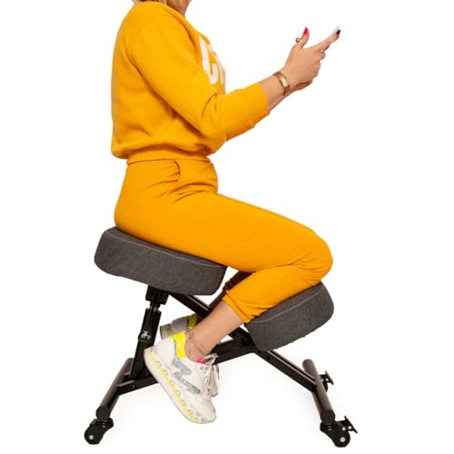 BLACK POINT O'kneel Basic Ergonomischer Kniestuhl aus Öko-Leder für Zuhause und Büro. Bürostuhl ergonomisch (Grauer Leinenbezug im Lieferumfang enthalten) von BLACK POINT