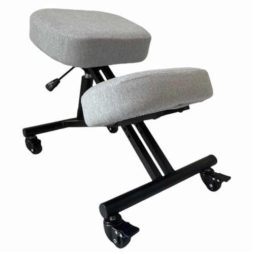BLACK POINT O'kneel Basic Ergonomischer Kniestuhl aus Öko-Leder für Zuhause und Büro. Bürostuhl ergonomisch (Hellgrau Leinenbezug im Lieferumfang enthalten) von BLACK POINT
