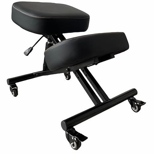 BLACK POINT O'kneel Basic Ergonomischer Kniestuhl aus Öko-Leder für Zuhause und Büro. Bürostuhl ergonomisch (inklusive schwarzem Leinenbezug) von BLACK POINT