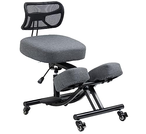 BLACK POINT ergonomischer Kniestuhl aus Öko-Leder O'KNEEL PRO für Zuhause und Büro (Grauer Leinenbezug im Lieferumfang enthalten) Bürostuhl Ergonomisch von BLACK POINT