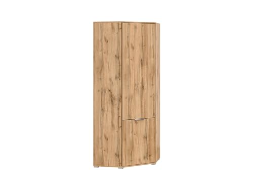 BLACK RED WHITE® Eckschrank Zele | eleganter Kleinderschrank Schrank Hochschrank Garderobe | 78 x 78 x 195 cm | Wohnzimmerschrank für Schlafzimmer, Jugendzimmer | Eiche von BLACK RED WHITE
